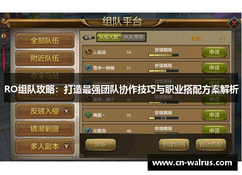 RO组队攻略：打造最强团队协作技巧与职业搭配方案解析